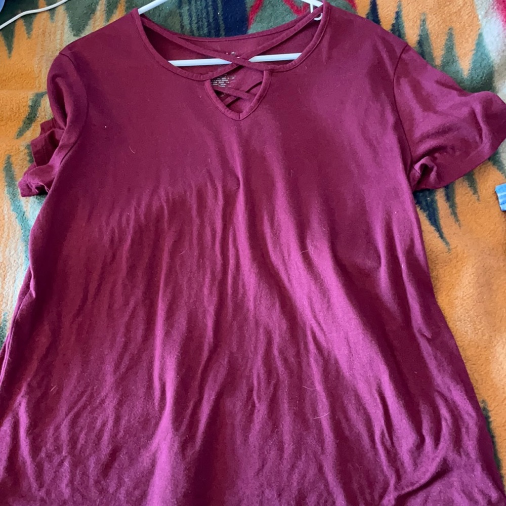 Maroon shirt with lace in the front